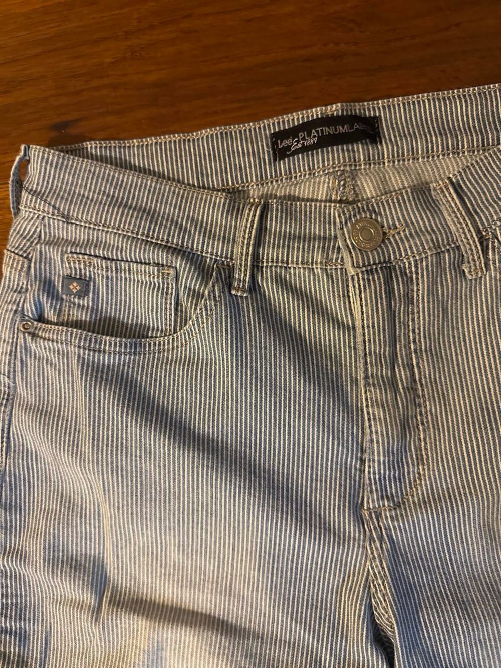Lee Platinum Women's Striped Capris in Light Blue